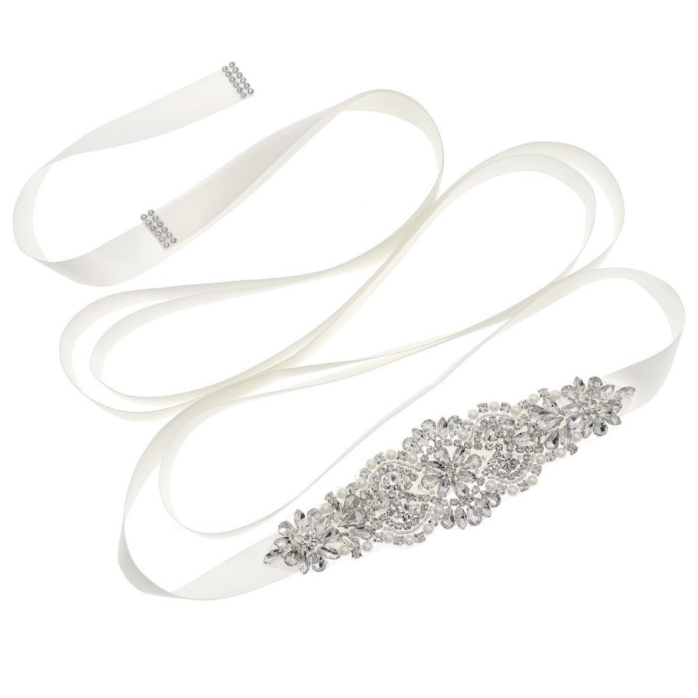 Bridal Sash Ribbon - Sweet Ribbon Bridal Belt Long Silver