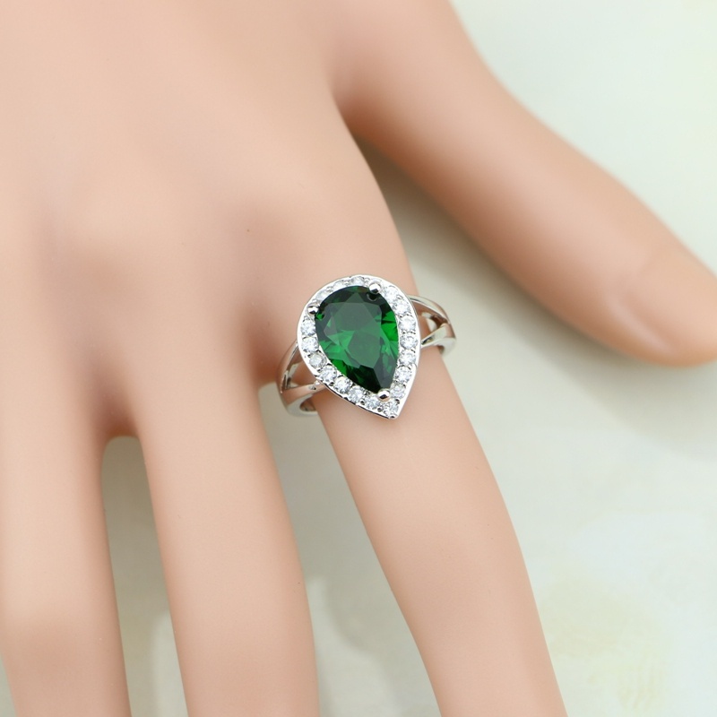 Wedding Z - Water Drop 925 Silver Ring Green