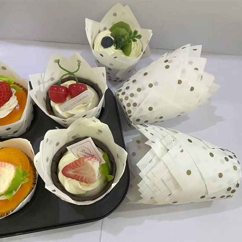 Wedding Cake Supply - 50Pcs/100Pcs Gold Dot Tulip Cake Cups,